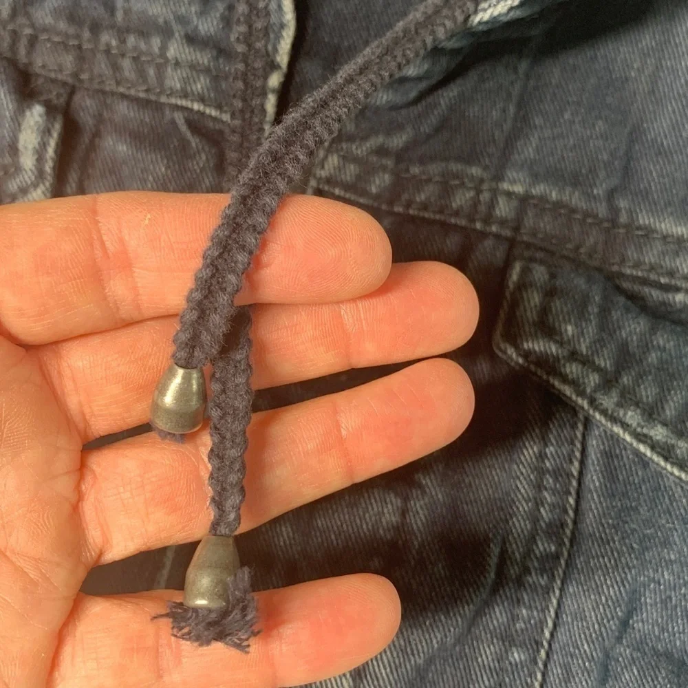 Free People distressed denim with built in hoodie sweatshirt jacket size XS